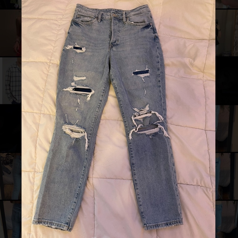 Patchwork Ripped Mom Jeans